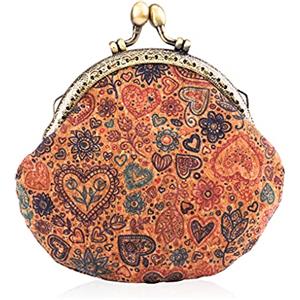 Oyachic Retrò Portamonete Vintage Coin Purses Kiss Lock Grana del Legno Portafoglio Chiusura Pochette Clic-Clac Portaoggetti per Donna Ragazza