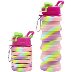 GMM Bottiglia Sportiva 500ML in Silicone, Borraccia Sportiva Riutilizzabile, Borraccia Pieghevole, senza BPA (Camouflage Rosa pesca)