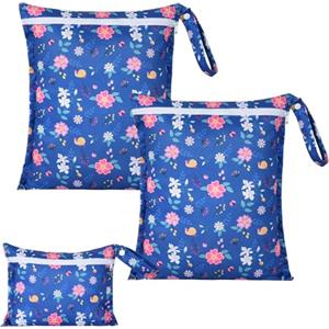 OTraki 3 Pezzi Wetbag Borsa Pannolini Lavabili Porta Pannolini da Borsa Sacchetto del Pannolino Impermeabile Bag con Manico Riutilizzabile Organizzatore per Viaggi Spiaggia Piscina Gym Fiore