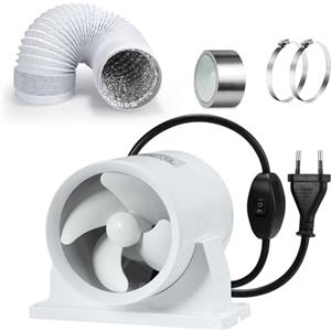 Hose Vary Ventola di Scarico 100mm, Ventola da Condotto per Coltura Idroponica, Servizi Igienici, Tende da Coltivazione, Bagno, Cucina (Kit Ventilatore Bianco)