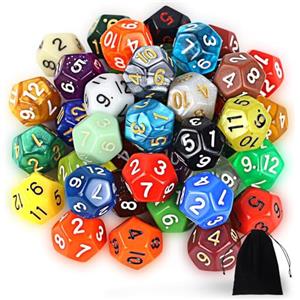 SLAKOZYT 40 Pezzi Dadi Poliedrici Colorati, D12 12 Facce Dadi Poliedrici da Gioco Set con Borse Velluto,Dungeons And Dragons Set di Dadi da Giochi di Ruolo per Giochi da Tavolo e Educazione DND RPG MTG