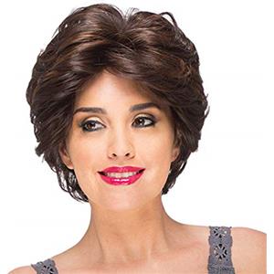 Fleurapance - Parrucca corta da donna, stile bob, dall'aspetto naturale, colore nero, marrone, resistente al calore, ricci ondulati, ondulati, sintetici, come veri capelli umani