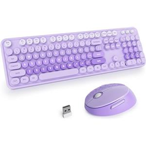 SOLIDEE Combo Tastiera e Mouse Wireless,104 Tasti tastiera macchina da scrivere retro,Tastiera per Computer con Tasti Rotondi a 2.4GHz con Tastierino Numerico(Americana QWERTY)(Purple Gradient)