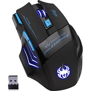 zelotes Mouse Wireless,Mouse Ergonomico Senza Fili,USB,7 Pulsanti,2400 DPI Mouse Gaming Wireless,Mouse Portatile per PC,Mac,Nero