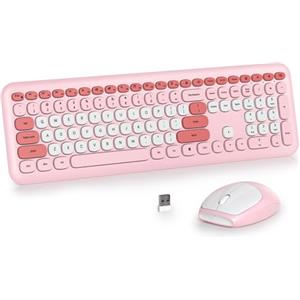 SOLIDEE Combo Tastiera e Mouse Wireless Colorato,tastiera per macchina da scrivere retrò 2.4GHz,104 Tasti con Tastierino Numerico,Tastiera a Membrana Silenziosa(Americana QWERTY)(Pro Pink)