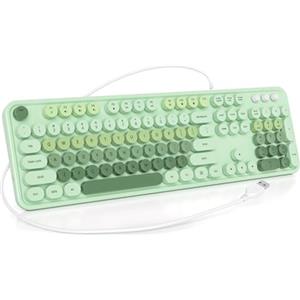 SOLIDEE Tastiera a membrana cablata al 100% con tasti rotondi galleggianti,tastiera di dimensioni complete 104 tasti,tastiera con tasti stile macchina da scrivere(Americana QWERTY)(GT108 Green)