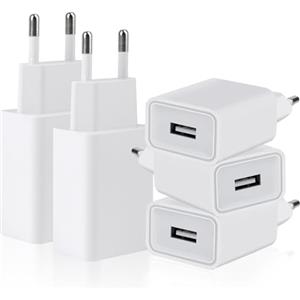 CYIOU 5 Pezzi 5W Caricatore USB 5V1A Presa USB Alimentatore USB C Adattatore USB Caricatore per Telefoni Cellulari Auricolare e-Reader Tavoletta Ventilatore Portatile Powerbank (Bianco)