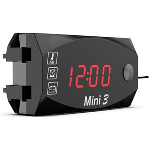 Meichoon 3 in 1 Orologio Digitale Per Auto Voltmetro Termometro 12V Impermeabile Monitoraggio Della Tensione Della Batteria per Veicoli Elettrici Motorcyclea Rosso