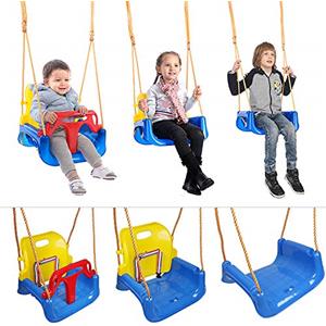 HUOLE Altalena da Giardino 3 in1 per Bambini Seggiolino Altalena Bambini Sedile in Plastica con Corrimano Schienale e Cintura di Sicurezza per Esterno Interno e Neonato (3 in 1 Blu)