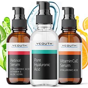 YEOUTH Siero Viso Set con Acido Ialuronico Viso, Siero Vitamina C e Retinolo Viso, Hyaluronic Acid Siero Idratante Viso, Retinol Siero Notte Viso, Skincare Set Regalo 3x30ml