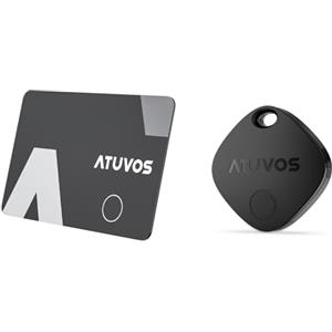 ATUVOS Air Tag e Wallet Tracker Card Thin 1.6mm 2 Pezzo Nero, Smart Tag compatibile con Apple Dov'è (solo iOS, Android non supportato), Bluetooth Localizzatore per Valigie, Portafoglio, Borse, Bagagli