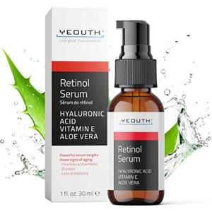 YEOUTH Retinolo Viso Siero con Acido Ialuronico Viso e Vitamina E, Idratante Siero Retinolo Viso, Siero Viso Notte, Retinolo Siero Adatto a Tutti i Tipi di Pelle 30ml