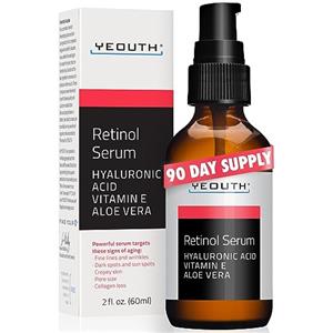 YEOUTH Retinolo Viso Siero con Acido Ialuronico Viso e Vitamina E, Idratante Siero Retinolo Viso, Siero Viso Notte, Retinolo Siero Adatto a Tutti i Tipi di Pelle 60ml