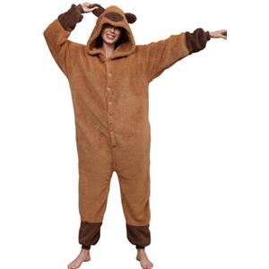 chuangminghangqi Tuta Donna Invernale Peluche Gigante Animali Pigiama Unisex con Cappuccio Tuta Completa Adatto Come Costume Carnevale o Pigiami Natalizi Famiglia(Large,Capibara)