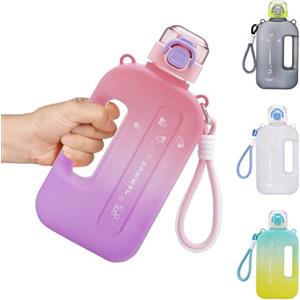 Darryy Flat Water Bottle, Borraccia 750 ml Plastica Sportiva, Bottiglia Acqua Rettangolare, Bottiglia d Acqua Piatta per Attività all'aperto, Borraccia Senza Bpa (viola sfumato)