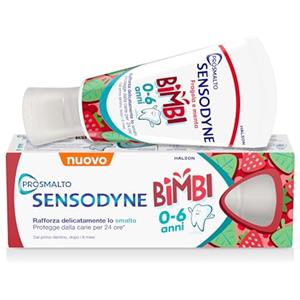 Sensodyne Prosmalto Bimbi, Dentifricio quotidiano per Bambini 0-6 anni, rafforza delicatamente lo smalto e protegge dalla carie per 24 ore, Aroma Naturale Fragola e Menta, 50 ml