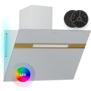 Klarstein Alina - Cappa Aspirante, 60cm, Cappa a Parete, 600 m³/ora, LED 9 Colori, Touch Control, Classe A, Silenziosa 52 dB, Bianco-Oro, Scarico & Ricircolo
