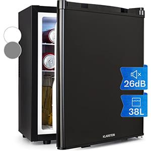 Klarstein Happy Hour Mini Frigo, Frigo Portatile da Camera, Frigorifero Piccolo Silenzioso da Ufficio, Mini Frigo Bar con Illuminazione Interna e Ripiani Rimovibili, Frigo Bar da Campeggio 6-18°C, 38L