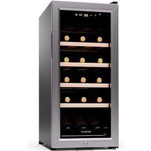 KLARSTEIN Cantinetta Vino Refrigerata a Zona Singola per Interno/Esterni, Frigo Bar, Cantina Vino con Porta in Vetro, Mini Frigo Silenzioso, Frigorifero Piccolo Touch Control, 5-18°C, 18 Bottiglie