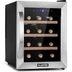 KLARSTEIN Cantinetta Vino, Cantinetta Vino Refrigerata a Zona Singola per Interno/Esterni, Frigo Bar, Cantina Vino con Vetrina, Mini Bar con Protezione UV, Frigo Vino Touch, 11-18°C, 12 Bottiglie