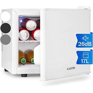 Klarstein Geheimversteck - Minibar, Mini Frigo, Mini Frigorifero per Snack e Bevande, solo 26 dB, Ripiano Estraibile, Regolazione della Temperatura senza Intervalli Predefiniti, 17 L, Bianco