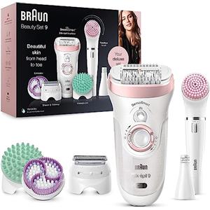 Braun Silk-épil Depilatore Donna, Beauty Kit Deluxe 9-in-1 Wireless Depilazione Wet & Dry, Epilatore Elettrico Donna,rasoio,pulizia viso e corpo,Idea Regalo, Festa della Donna,SE 9-995 Bianco e Rosa