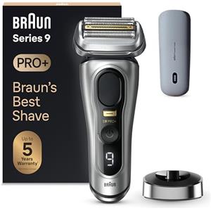 Braun Series 9 PRO +, Rasoio Elettrico Barba, Regolabarba Uomo, Rifinitore di precisione, con PowerCase, Batteria Litio Ion, 100% Impermeabile Idea Regalo, 9527s Argento