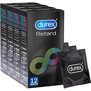 Durex 48 Preservativi Durex Retard con Lubrificante Ritardante Performa e Benzocaina Forma Easy-On con Serbatoio Trasparenti 4 Scatole da 12 Profilattici