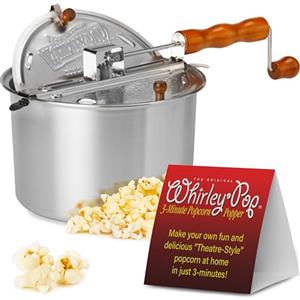 Wabash Valley Farms Whirley - Macchina per popcorn originale - Wabash Valley Farms Gourmet Popcorn, pentola per popcorn in alluminio con ingranaggi in nylon, macchina per popcorn da 3 minuti, stile nostalgico (argento)