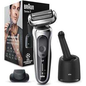 Braun Series 7 Rasoio Elettrico Barba, Rifinitore Di Precisione EasyClick, Stazione SmartCare, 360° Flex, Wet&Dry Ricaricabile, Custodia da Viaggio, Idea Regalo 71-S7200cc Argento