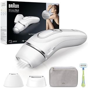 Braun Silk-expert Pro 3 Epilatore LUCE PULSATA, Alternativa al laser, Ideale per Zone Sensibili, Viso, Bikini e Ascelle, 2 Testine, Rasoio, Custodia Viaggio, Idea Regalo, PL3133 Bianco e Argento