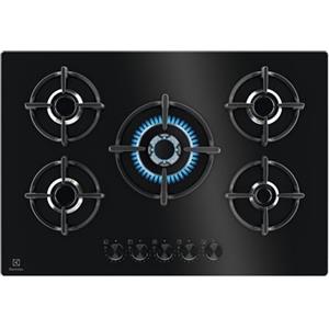 Electrolux Piano Cottura Gas EGG75372K Serie 600, Gas on Glass 75 cm da Incasso, 5 Fuochi, Bruciatore Rapido, Bruciatore Wok, Precisa Regolazione della Fiamma, Sicurezza Sicurgas, 740x510, Nero