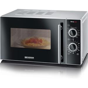 Severin Forno a microonde 2 in 1 con Grill 700 W, Forno con 9 programmi Automatici, Forno a microonde con griglia e Piatto Girevole, Colore: Argento/Nero MW 7771