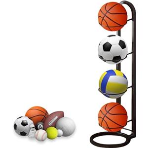 NUWIQ Supporto verticale per pallone, supporto per pallone, supporto per pallacanestro, calcio, pallavolo (nero, 4 strati)