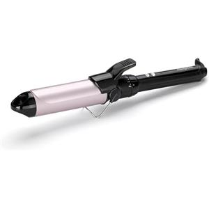 BaByliss C338E Ferro Arricciacapelli da 38mm, Satin touch, 10 temperature, Supporto integrato, Nero e Rosa