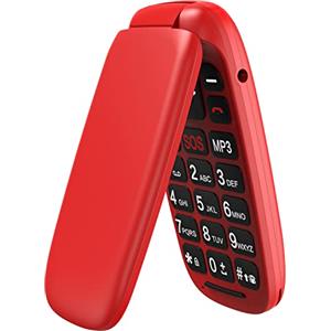 USHINING GSM Telefono Cellulare per Anziani, Telefono Cellulare a Conchiglia con Tasti Grandi Funzione SOS, Cellulare per Anziani Facile da Usare - Rosso