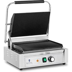 Royal Catering Piastra per Panini Toast e Bistecchiera Elettrica (Acciaio Inossidabile, Ghisa, 50-300 °C, 2200 W, Rigata)