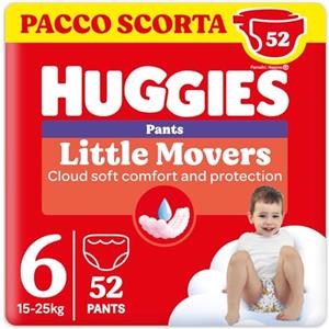 Huggies Little Movers Pannolini Mutandina Taglia 6 (15-25 Kg), Ultra assorbente, Protezione completa, 52 Pz