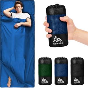 Risingor Sacco Lenzuolo Ultraleggero, Sacco a Pelo 4 Stagioni, Campeggio Adulti e Bambini, Cotone, Blu