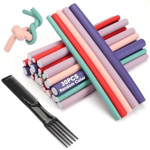 AIDUCHO 30pcs Bigodini Flessibili, Arricciacapelli Senza Calore, Set di Bigodini in Schiuma Morbida per Capelli Ricci Magici per Ricci Naturali e Belli (24cm/9.45)