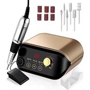 NEFLSI Fresa per unghie 35000 giri/min lima elettrica per unghie in gel manicure pedicure set professionale per unghie con pedale dislay LED,6 punte per la cura delle unghie per nail design,studio e manicure