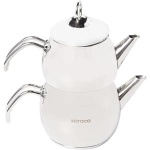 Karaca Adelya Mini Set Teiera in Metallo, Teiera 0,65 Lt + Coperchio Teiera Abbeveratoio 1,1 Lt Teiera Turca,Acciaio Inox,Adatta all'induzione,Lavabile in Lavastoviglie,Taiera,Caydanlik