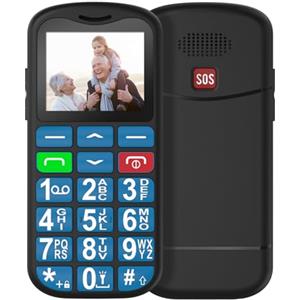 USHINING Telefono Cellulare per Anziani con Tasti Grandi, Volume Alto, Funzione SOS, 1.77 Display, Doppio SIM, Chiamata Rapida, Torcia, Sveglia, 800mAh Batteria, Blu (Base di Ricarica non Inclusa)