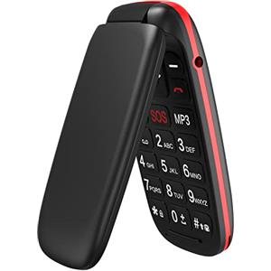 USHINING GSM Telefono Cellulare per Anziani, Telefono Cellulare a Conchiglia con Tasti Grandi Funzione SOS, Cellulare per Anziani Facile da Usare - Nero