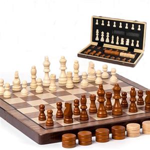 NEWFUN Scacchiera in Legno, Scacchiera Magnetica, Scacchi e Dama 2 in 1, Gioco Magnetico Pieghevole, Gioco di Scacchi in Legno, Regalo per Bambini e Adulti