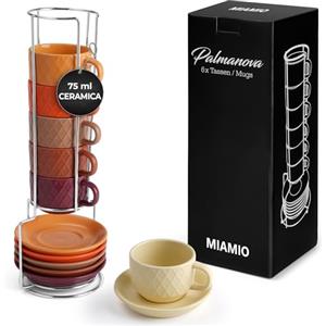 MIAMIO - 6 tazze da 75 ml/Set di tazze da caffè espresso in ceramica con motivo a diamante - Collezione Palmanova (Magma Edition)