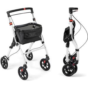 HOMASIS Deambulatore per Anziani con 4 Ruote, Carrello Anziani per Camminare con Borsa di Stoccaggio e Vassoio, Rollator Deambulatore Pieghevole e Regolabile in Altezza per Interni e Esterni