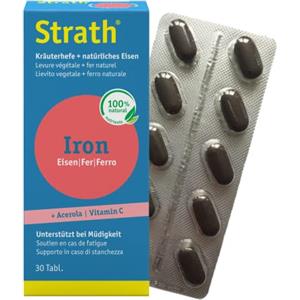 Strath Iron - Integratore con plasmolisato vegetale, ferro naturale, vitamina C da acerola - Elevata biodisponibilità, ottima tollerabilità, insapore - 30 compresse