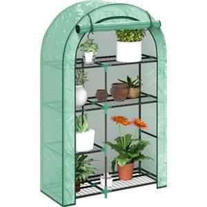 Outsunny Serra da Balcone per Orto a 4 Livelli con Porta a Cerniera Avvolgibile e 14 Fibbie di Plastica, Serra da Giardino in Acciaio e PE, per Piante, Fiori e Verdure, 100x45x160 cm, Verde