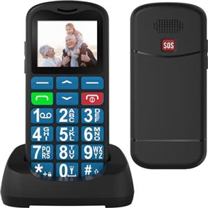 USHINING Telefono Cellulare per Anziani, Facile da Usare con Tasti Grandi, Volume Alto, Funzione SOS, Doppio SIM, Base di Ricarica, Chiamata Rapida, Torcia, Sveglia, 800mAh Batteria, Blu